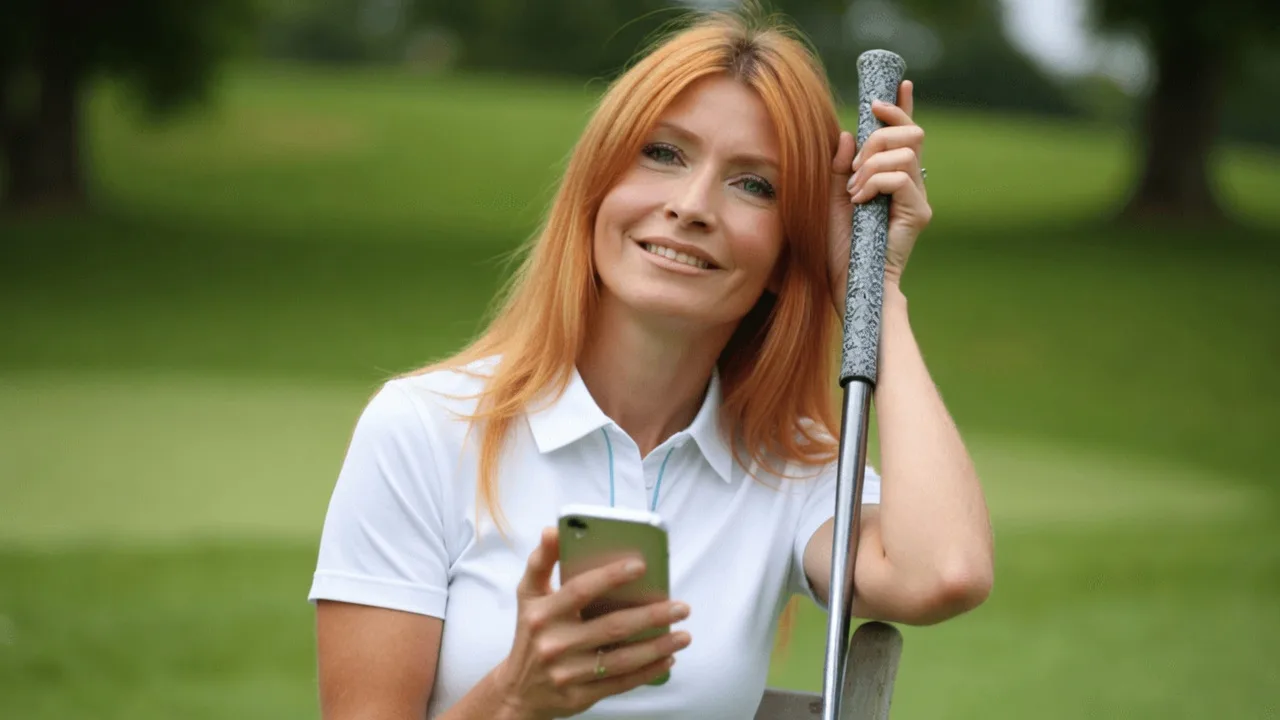 Marni Melrose holding a phone and golf club