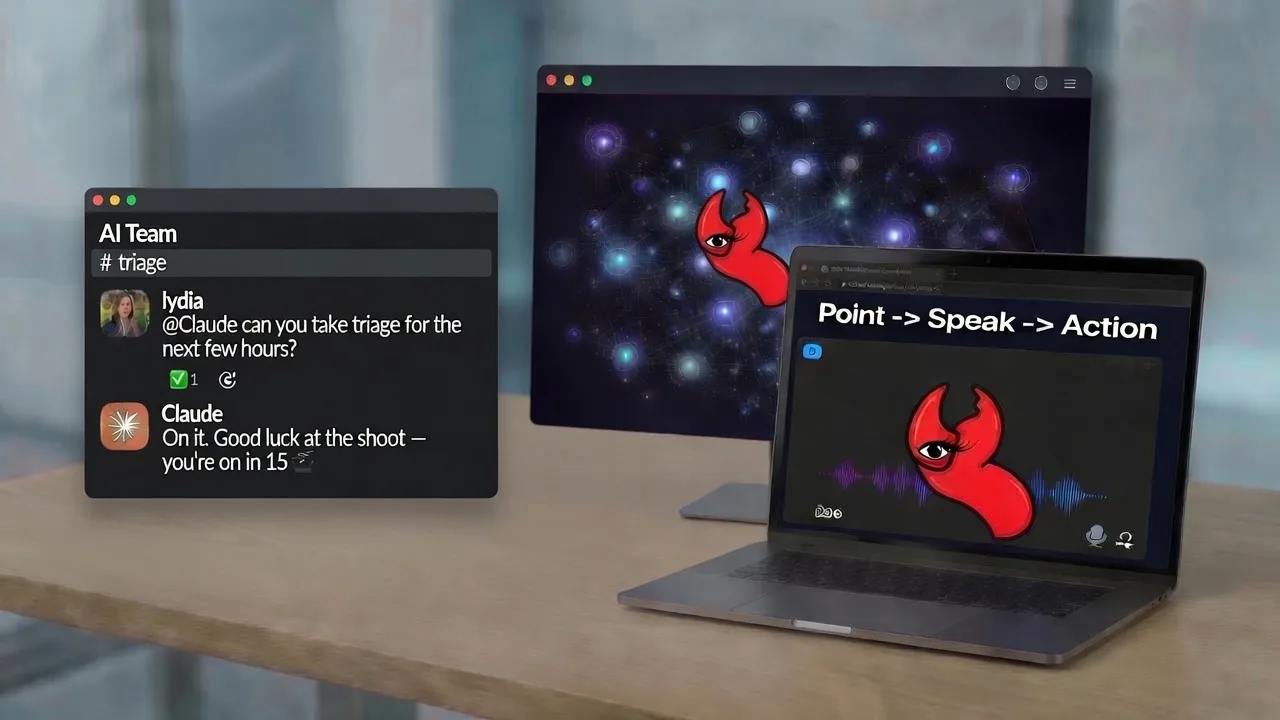 ClawSight workflow showing point, speak, and action on a live screen.